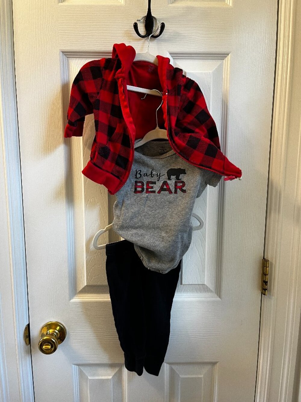 Little Treasure Baby Bear Buffalo Plaid Set 9-12 M